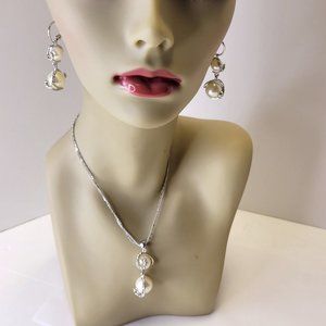 Pearl with Crystal Pendant Necklace and Earrings